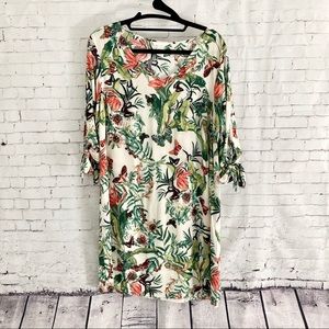 SZ 8 H&M 3/4 Tie Sleeve Midi Floral Shift Dress